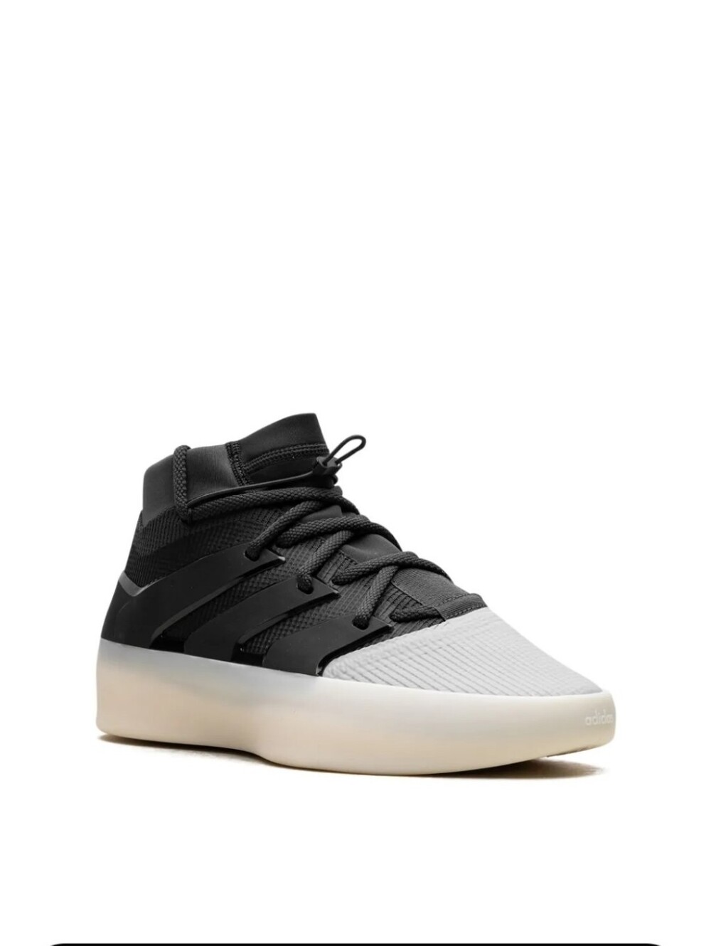 adidas Fear Of God Essential Black Mid-Top Sneakers with Cream Gum Sole & Tip